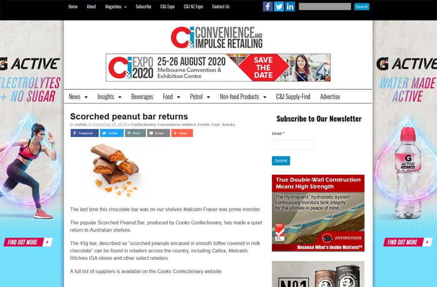CIR - Scorched Peanut Bar Media Release Article