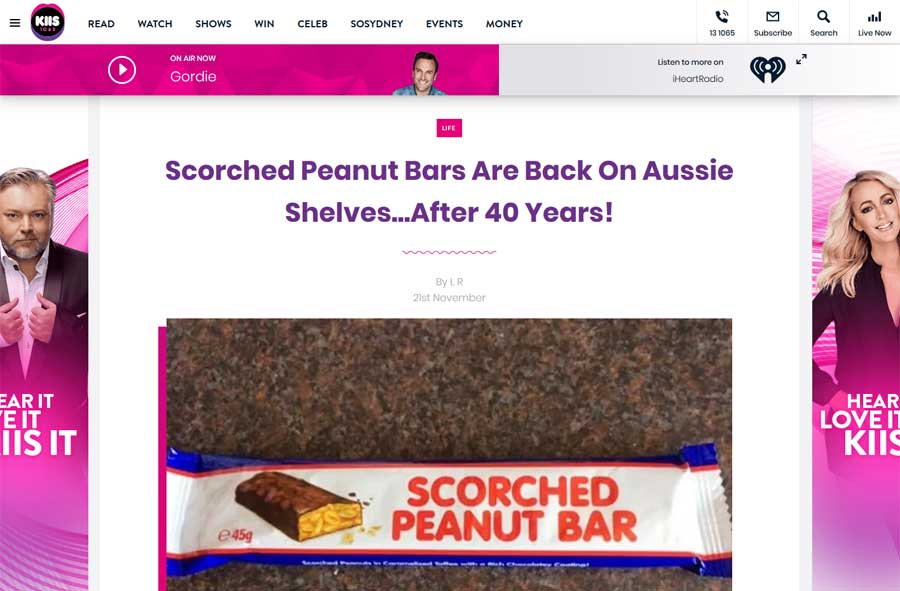 KIIS - Scorched Peanut Bar Media Release Article