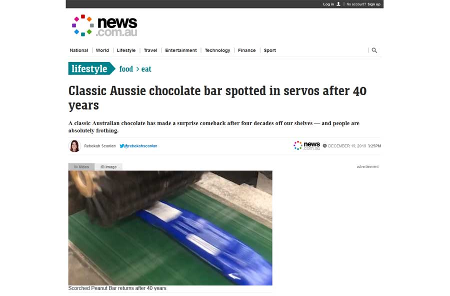 News.com.au - Scorched Peanut Bar Media Release Article